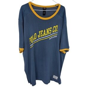 Vintage Ralph Lauren Polo Jeans Co Ringer Shirt 2X Tall Distressed Blue Yellow